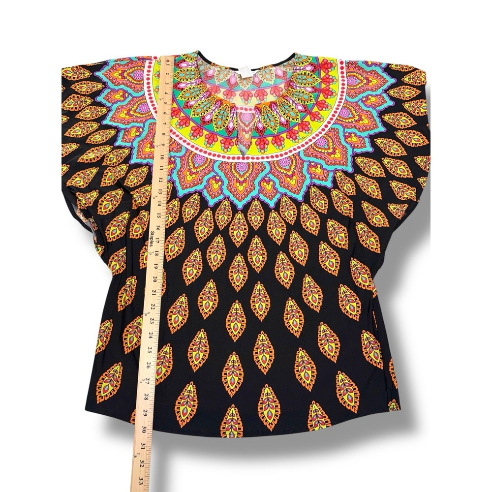 Trina Turk Kaftan Top Womens Small Black Multicolor Medallion Print Resortwear - Picture 3 of 9